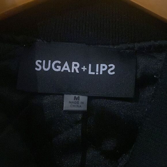 Sugarlips Women’s Teddy Knit Black and Tan Bomber Jacket Size Medium NWOT - Picture 4 of 8